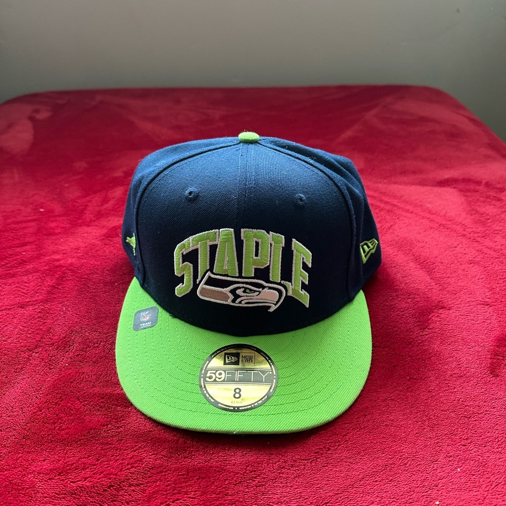 New Era x Staples Seahawks Fitted in Navy and Bright Green